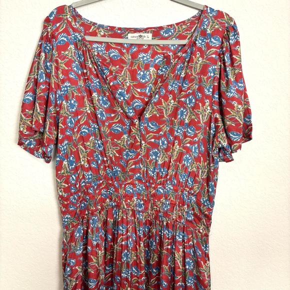 Natural Life Bella Red Blue Floral Maxi Dress Women’s Large Cottagecore Bohemian - Picture 2 of 14